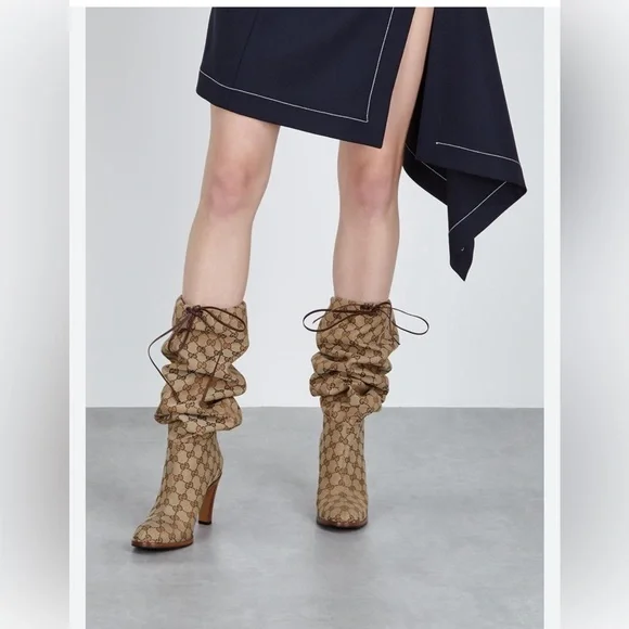 GUCCI Lisa GG Canvas Mid-Heel Boots - Picture 7 of 11